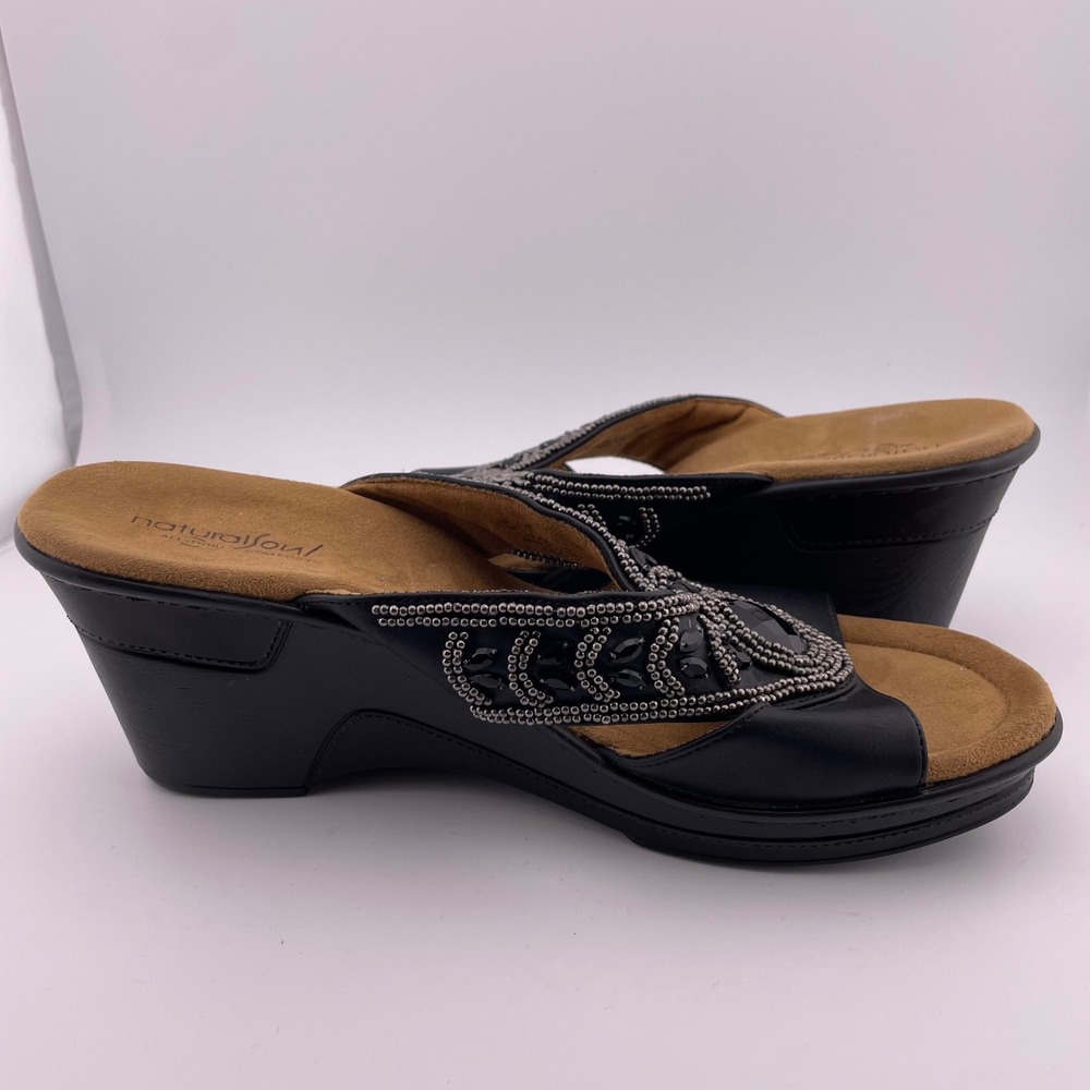 Natural Soul Women Black Wedge Sandals Embellished Size 10M‎ - Picture 6 of 8